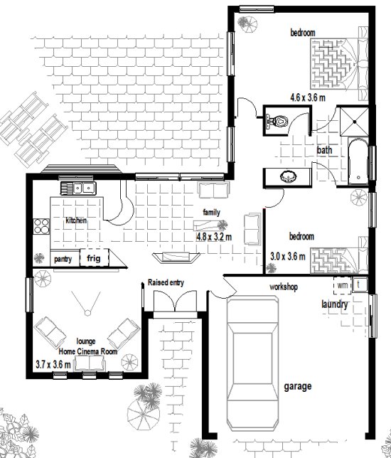 2 Bedroom + 2 Car House Plan:125 CLM